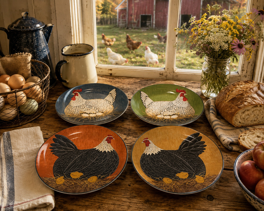 Vintage Lot 4 Sakura x Warren Kimble Henny Penny Rooster Chicken Salad Plates 8"